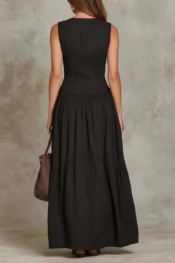 Black Sleeveless Maxi Dress With Pocket Buttons – IvaGirl