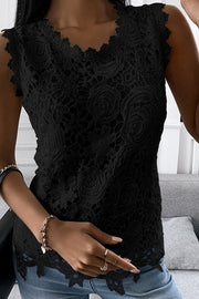 Women's Crew Neck Lace T-shirt Sexy Sleeveless Top