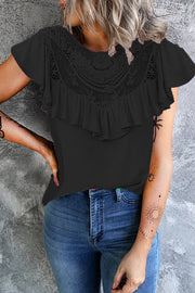 Summer Lace Women's Ruffled Crew Neck Loose Top