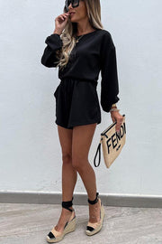 Solid Color Long-sleeved Round Neck Romper