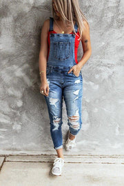 Retro Ripped Stretch Denim Overall