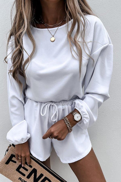 Solid Color Long-sleeved Round Neck Romper