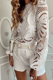 Women's Sexy Lace Cutout Long Sleeve Top