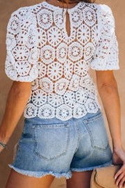 Flower Cutout Short Sleeve T-shirt Women's Top