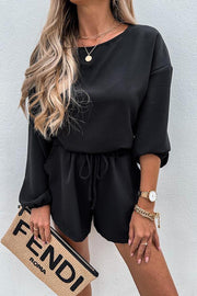 Solid Color Long-sleeved Round Neck Romper