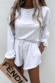 Solid Color Long-sleeved Round Neck Romper